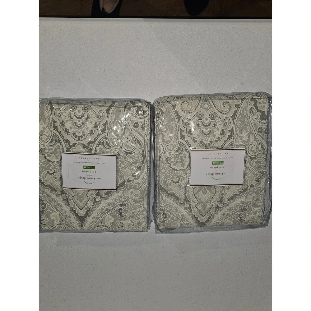 2 New Pottery Barn MacKenna Paisley Drape Curtain Panels 50x96 3-in-1 Pole Top